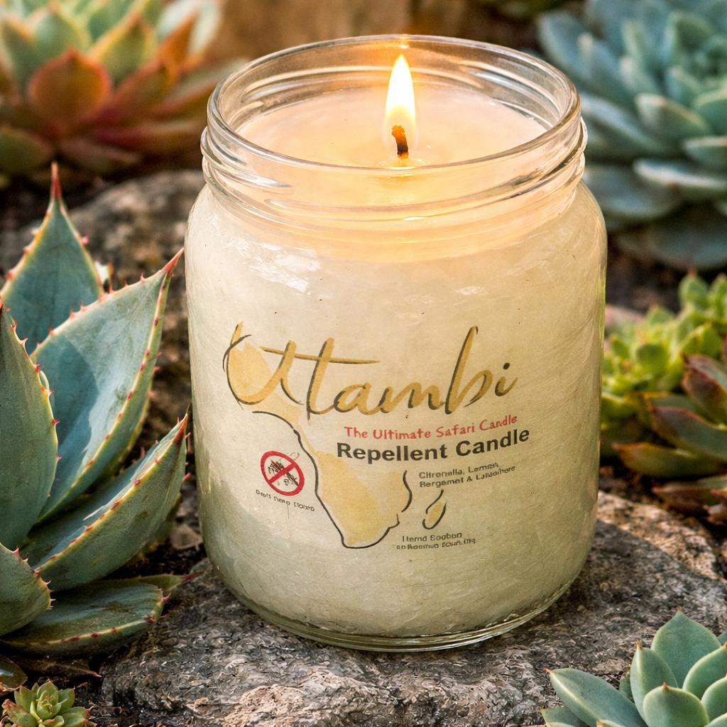 TUSC repellent candle in a 160 gram glass jar
