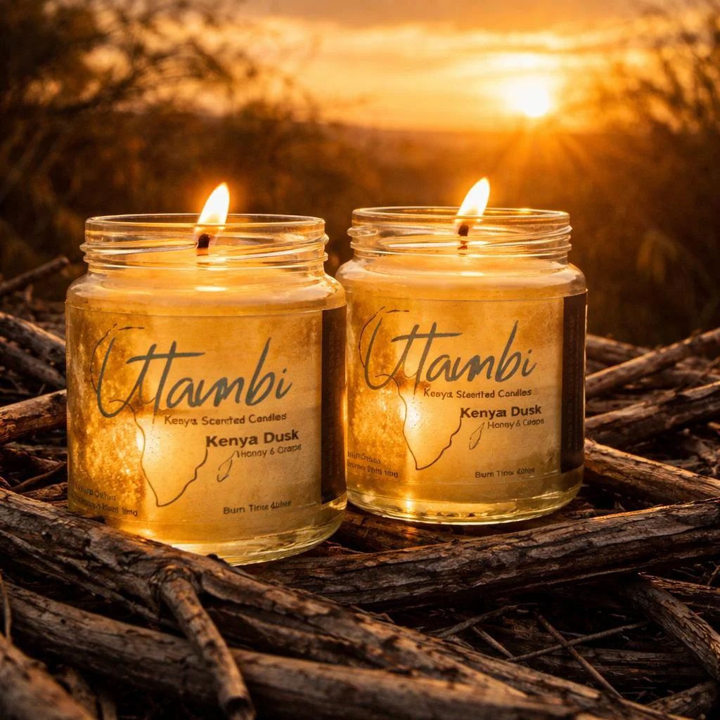 Pair of Utambi Kenyan Dusk scented candles