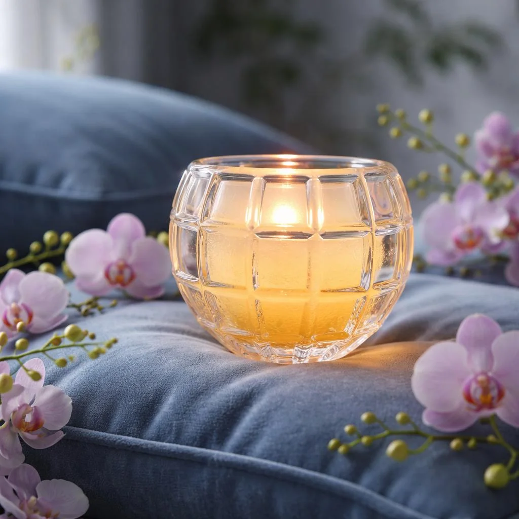 Utambi candle presented in a decorative glass holder