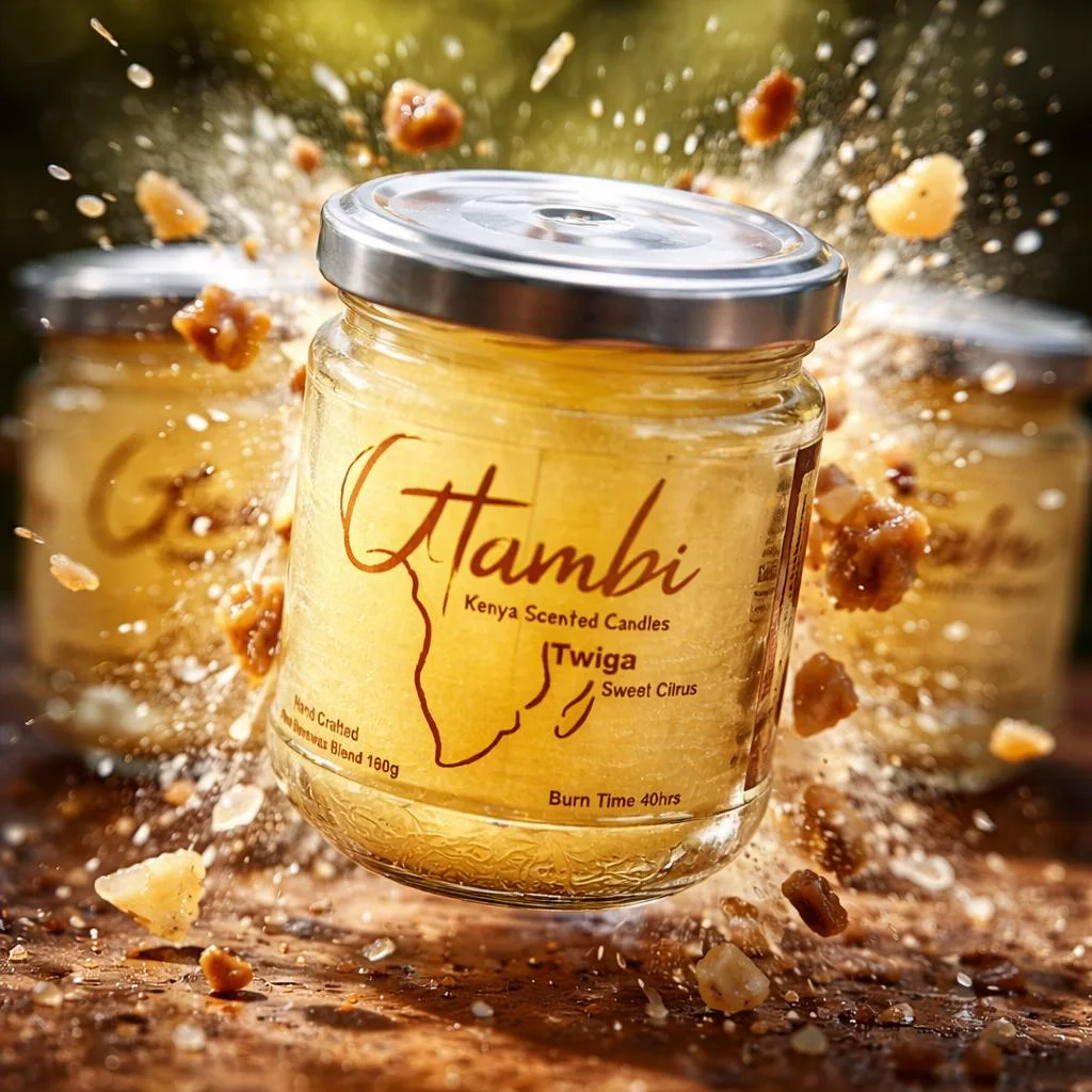 Utambi Twiga Sweet Citrus scented candle jar